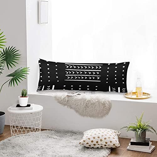 Boho Body Pillow Cover Mud Cloth in Black and White - Image 2