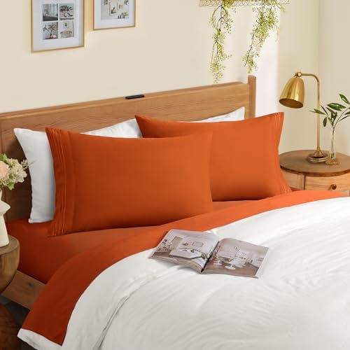 Horbaunal Microfiber Pillowcases Queen Size, Burnt Orange, 2 Pack - Image 2