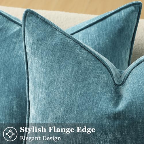 decorUhome Chenille Teal Velvet Throw Pillow Covers 16x16 Set of 2 - Image 2