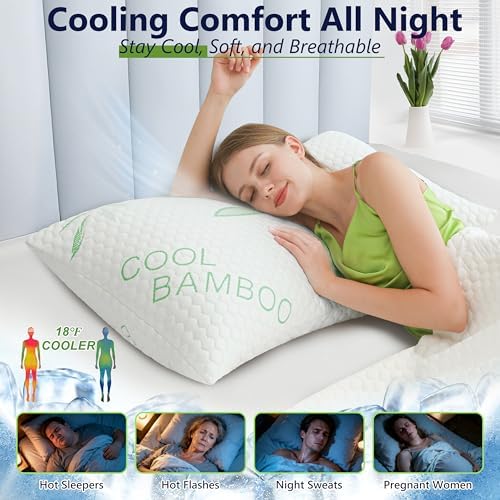 Shredded Memory Foam Pillow, Cooling Pillow Queen Size 1 Pack Adjustable Firm - Image 2
