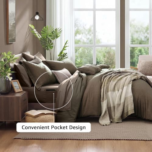 Monbix King Size Comforter Set 7 Pieces Taupe Grey Bed in a Bag - Image 5