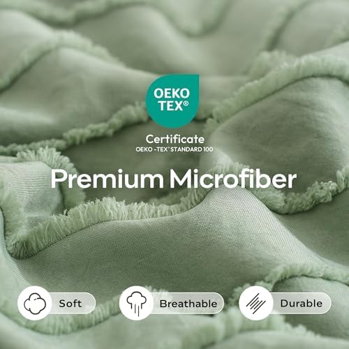 JELLYMONI Light Green Striped Tufted Pillowcases 12"x 20" - Image 2