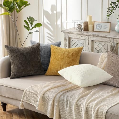 decorUhome Textured Chenille Throw Pillow Covers 22x22 Set of 2 Cream White - Image 6
