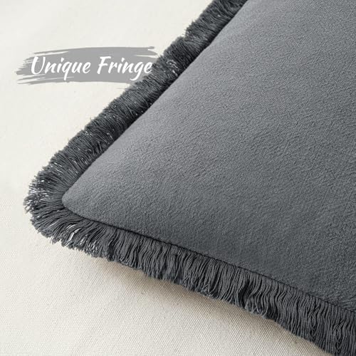 MIULEE Boho Linen Fringe Decorative Throw Pillow Covers Dark Grey 18x18 - Image 2