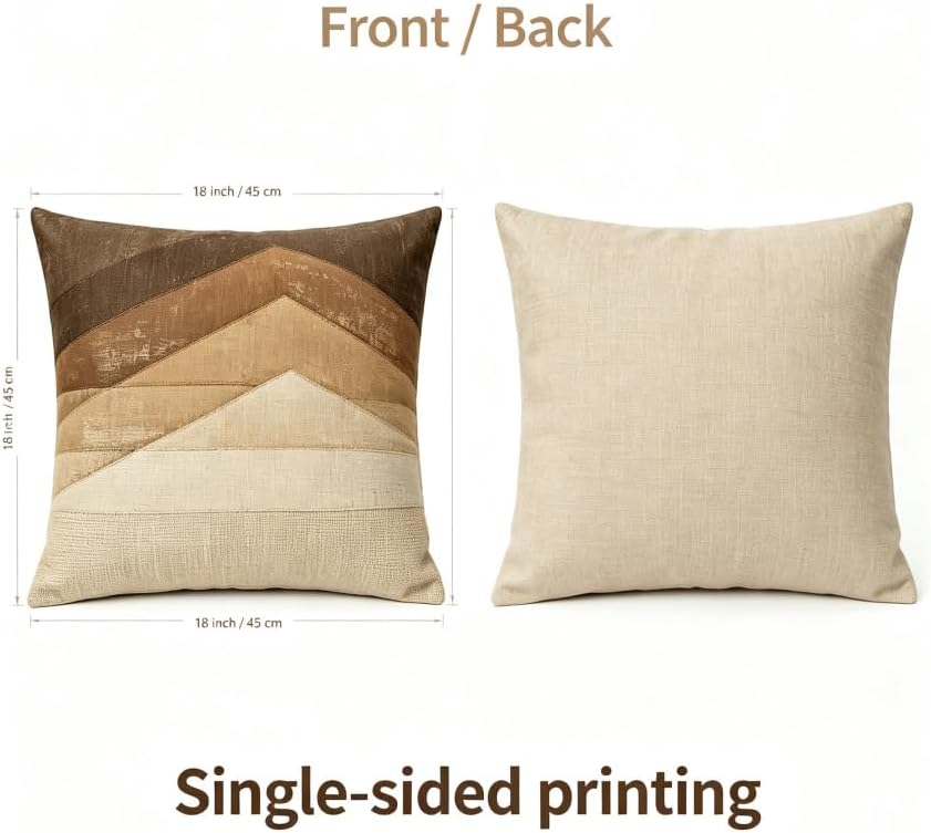 Linen Throw Pillow Covers Set of 2 Mountain Patchwork 18x18in - Image 2