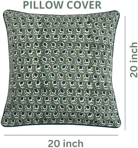Ridhi Block Print Basil Green Pillow Cover 20" x 20" Decorative Couch Pillows - Image 4