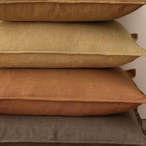 Foindtower Linen Solid Decorative Throw Pillow Covers 22x22 Autumn Orange - Image 5