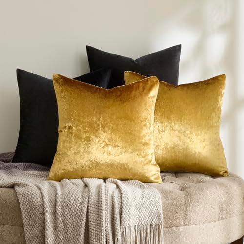 GIGIZAZA Pack of 4 Decorative Velvet Pillow Covers 20x20 Black Gold - Image 2