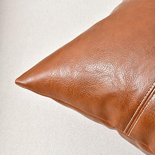 Fancy Homi Brown Boho Lumbar Faux Leather Decorative Throw Pillow Covers 12x20 - Image 4
