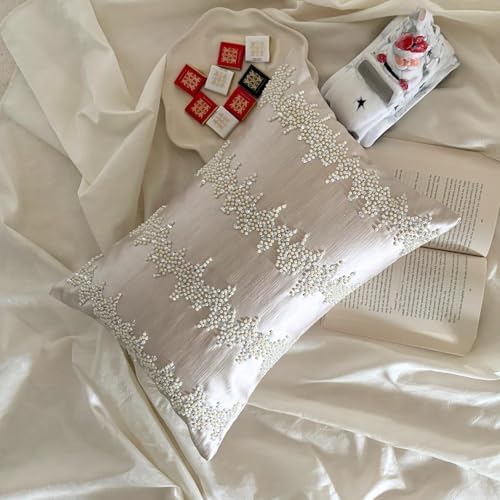 Ivory Decorative Lumbar Pillow Cover 12" x 26" | Pack of 2 Satin Oblong Cushion - Image 3