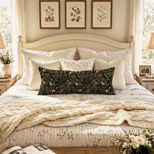 Moody Dark Botanical Floral 14x36 Long Lumbar Pillow Cover - Image 2