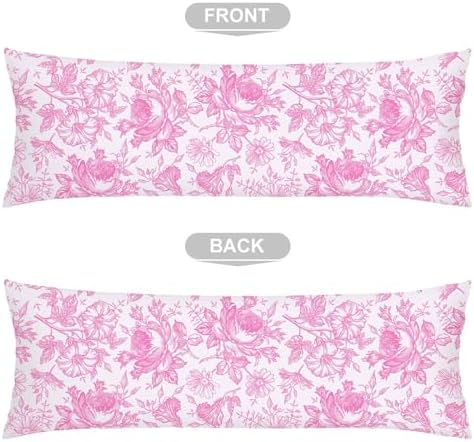 Pink and White Porcelain Floral Body Pillow Cover 20x54 Long Pillow Case - Image 4