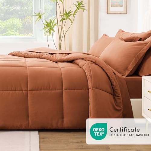 Love's cabin California King Comforter Set Burnt Orange, 7 Pieces California - Image 5