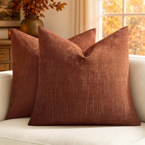 MIULEE 24x24 Inch Euro Textured Chenille Fall Pillow Covers Burnt Orange by MIULEE