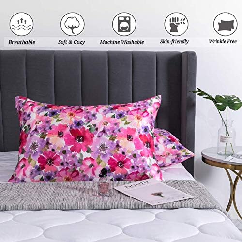 Floral Printed Satin Pillowcase, Standard Cooling Pillow Case Set of 2 - Image 2