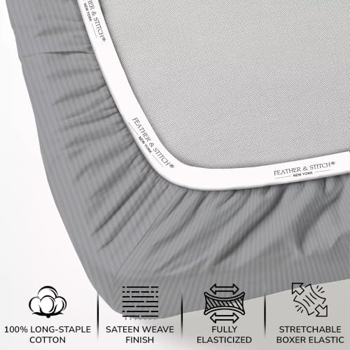 Feather & Stitch 100% Cotton Sateen 500 TC Twin Size Bed Sheet Set - Image 3
