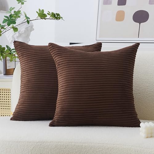 Home Brilliant Euro Pillows 26x26 Set of 2 Large Solid Striped Corduroy Euro by HomeBrilliant