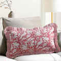 CPC Block Print Pink Coral Ruffle Cotton Lumbar Pillow Cover 12x20 inch by COTTONPRINTCLUB