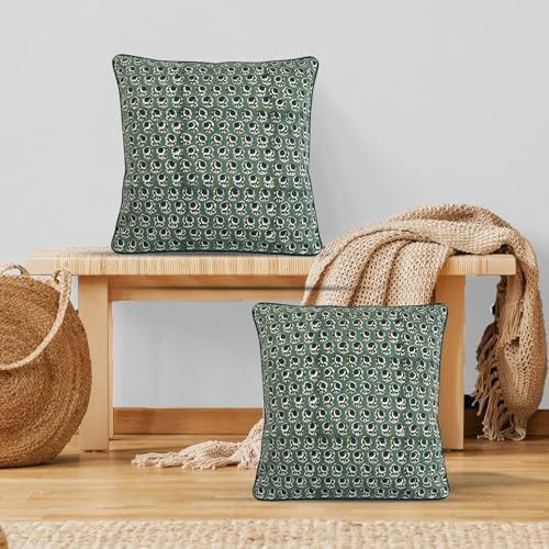 Ridhi Block Print Basil Green Pillow Cover 20" x 20" Decorative Couch Pillows - Image 2