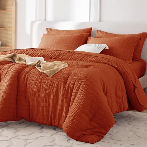 MUXHOMO 5 Pieces Twin XL Comforter Set, Seersucker Bed in a Bag Twin XL Size by MUXHOMO