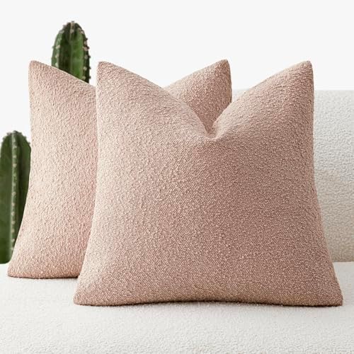 Foindtower Decorative Textured Boucle Throw Pillow Covers 22x22 Light Pink by Foindtower