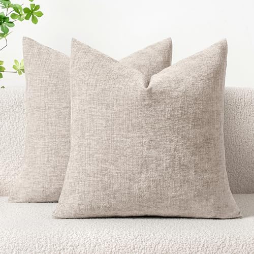 MIULEE Soft Chenille Throw Pillow Covers Light Brown 18x18 Inch Pack of 2 by MIULEE