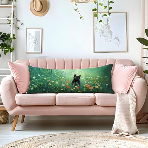 Floral Black Cat 20x54 Body Pillow Cover, Cats Lovers Lady Gifts, Cat Gifts - Image 6