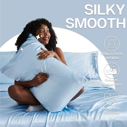 MR&HM Satin Pillowcase 2 Pack, Queen Size 20"x30", Light Blue - Image 3