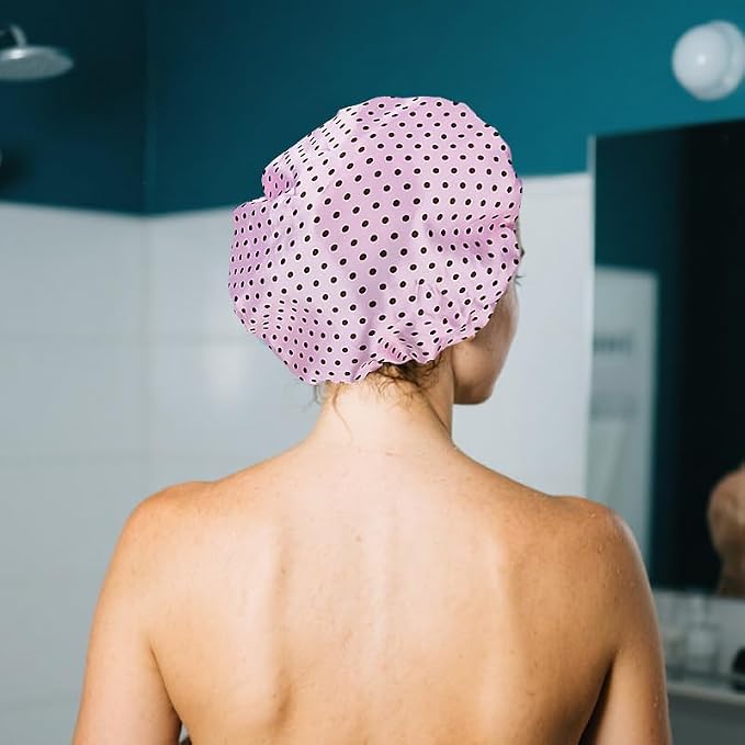 Vintage Polka Dot Shower Cap for Long Short Hair Caps for Shower Reusable - Image 5