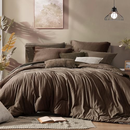 Monbix Queen Comforter Set 7 Pieces Chocolate Brown Bed in a Bag by Monbix