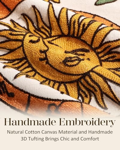 Embroidered Lumbar Pillow Cover 20x12 Inch, Sunflower Moon - Image 2