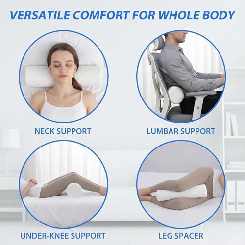 3.9" Small Neck Roll Memory Foam Pillow Cylinder, Detachable Cover - Image 5