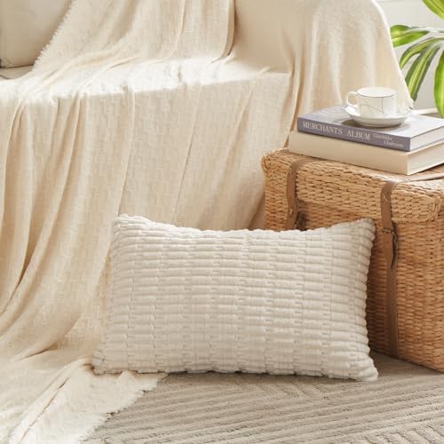 Fancy Homi Cream Lumbar Decorative Throw Pillow Covers 14x24 Inch by Fancy+Homi
