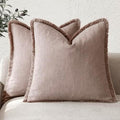 Foindtower Decorative Linen Fringe Throw Pillow Covers 22×22 Dusty Pink by Foindtower