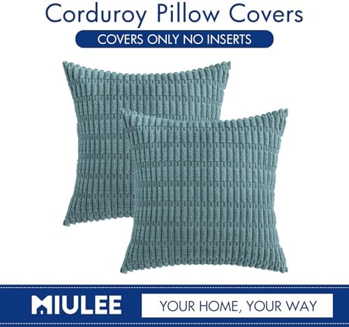MIULEE Corduroy Decorative Throw Pillow Covers 20x20 Coastal Blue Pack of 2 - Image 6