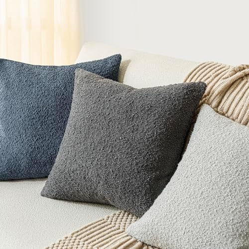 Foindtower Decorative Textured Boucle Throw Pillow Covers 26x26 Dark Grey - Image 4