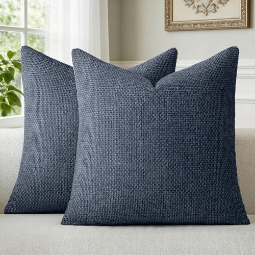 a moment Dark Blue Chenille Throw Pillow Covers 16x16 Inch Pack of 2 Modern by amoment