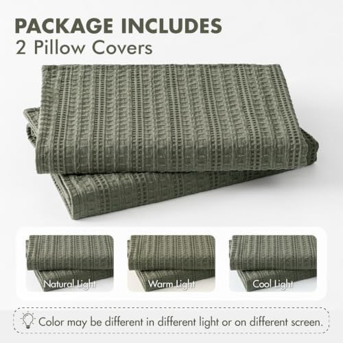 Decorative Waffle Pillow Shams King Size 20x36 Olive Green - Image 7