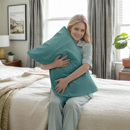 Teal Pillow Cases Queen Size 2 Pack, Bamboo Rayon Cooling Pillowcases - Image 2