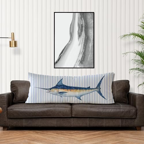 Nautical Coastal Ocean Fish Body Pillow Covers 20x54, Coastal Room Decor - Image 4