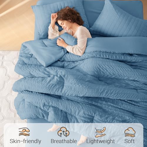 MUXHOMO 5 Pieces Twin XL Comforter Set, Seersucker Bed in a Bag Twin XL Size - Image 2
