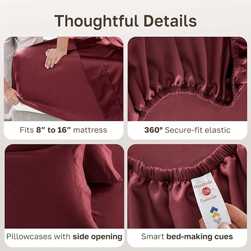 California Design Den Luxury 600 Thread Count King Size Sheets, Brick Red - Image 4