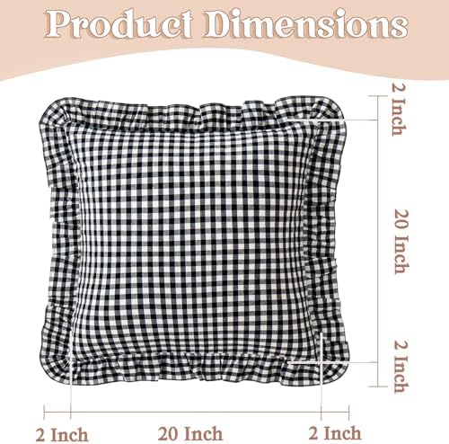 KKJIAF 2 Pcs Ruffle Gingham Pillow Covers 20" x 20" - Image 2