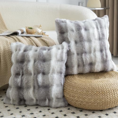 MADIZZ Pack of 2 Thick Plush Faux Wool Throw Pillow Covers Soft Boho Throw - Image 2