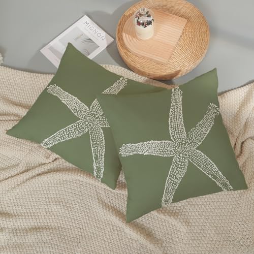 Coastal Pillow Covers 18x18 Set of 2 Sage Green Coral Starfish Throw Pillows - Image 5