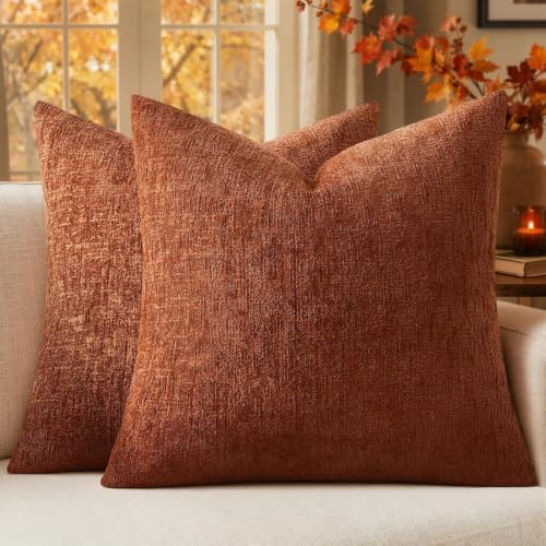 MIULEE Fall Couch Pillow Covers Textured Chenille 24x24 Rust by MIULEE