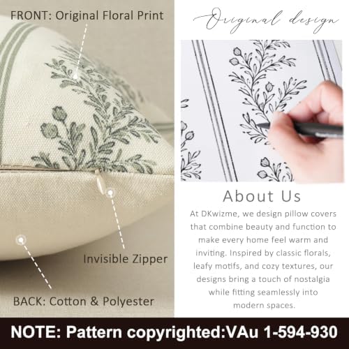Vintage Throw Pillow Covers 20x20 Set of 2, Striped Floral Pillow Cover - Image 3