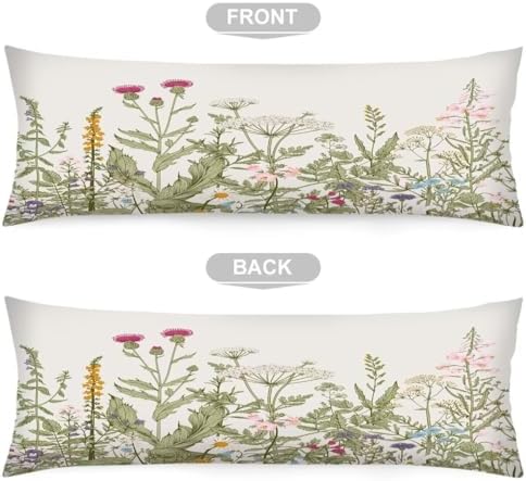 Spring Body Pillow Cover 20x54 Case Sage Green Wild Flower Plant Vintage Floral - Image 5