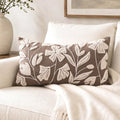 BlissBlush Decorative Lumbar Pillow Cover 12x20 Inch, Taupe Brown Floral Tufted by BlissBlush