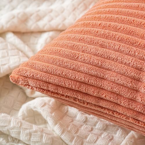 MIULEE Lumbar Corduroy Throw Pillow Covers Set of 2 12x20 Coral Red - Image 2